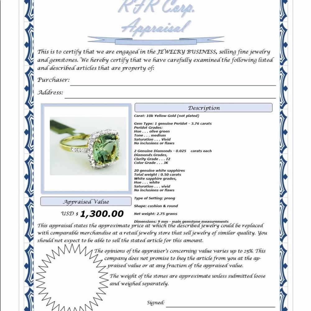3.76ctw Genuine Peridot & White Sapphire 10K - Picture 7 of 8